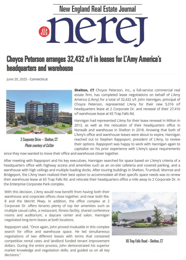 new england real estate journal shelton ct tenant representation