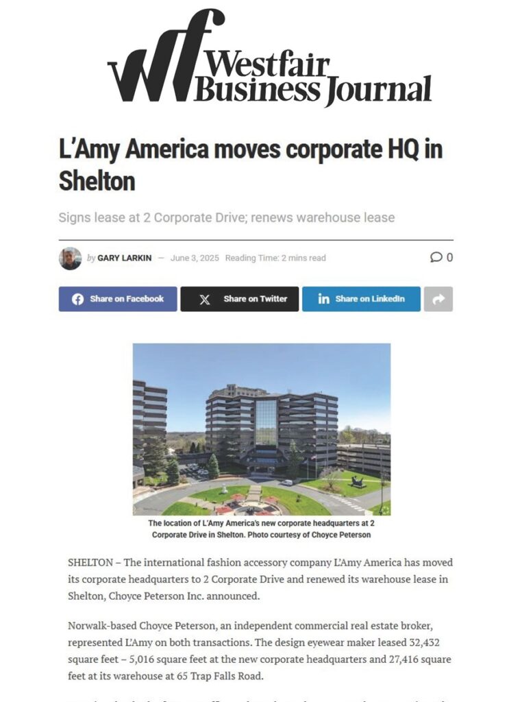 westfair business journal l'amy america in shelton ct office and warehouse lease renewal 2