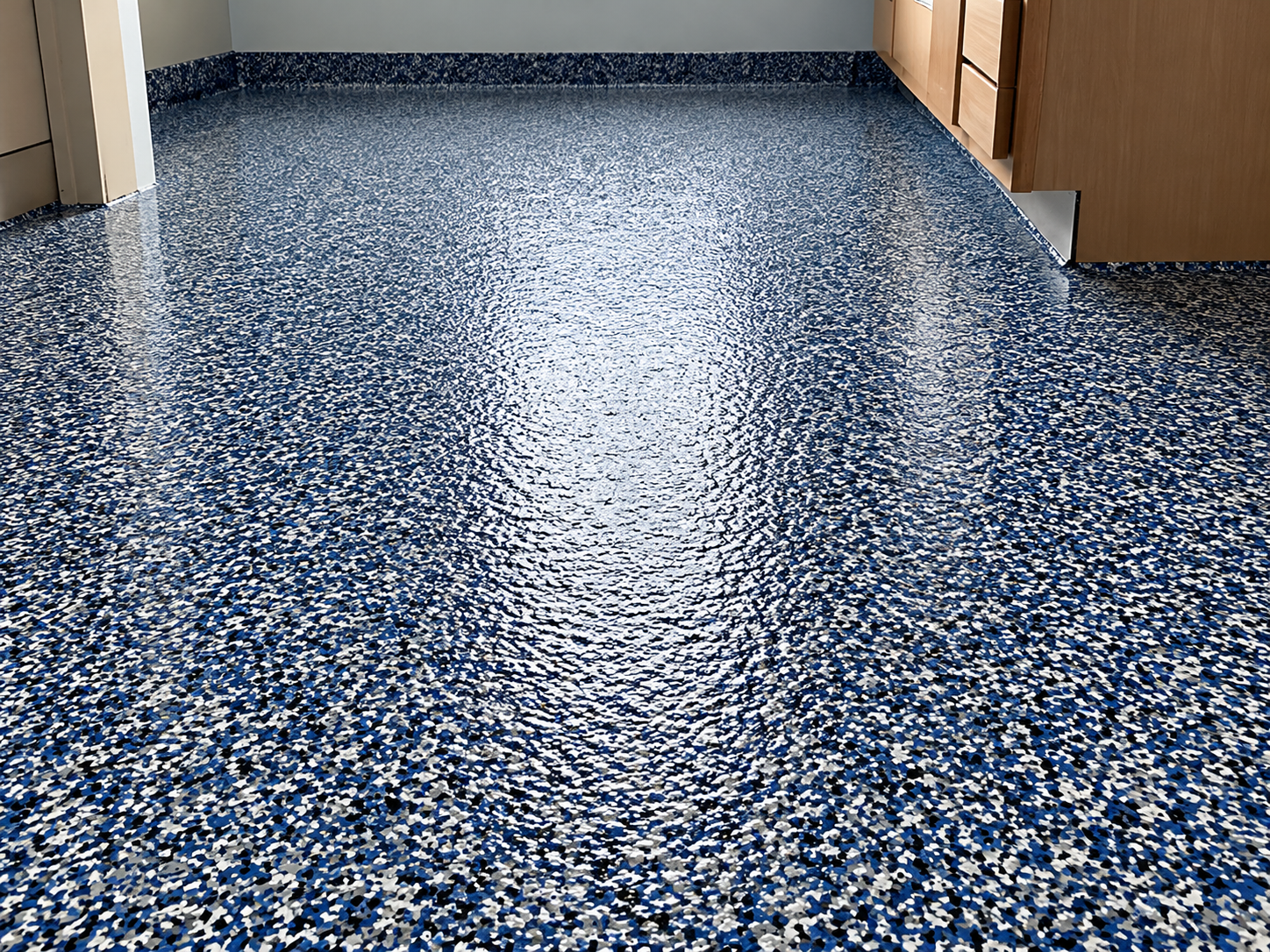 Urethane flake flooring at a rehabilitation facility in Holyoke Massachusetts